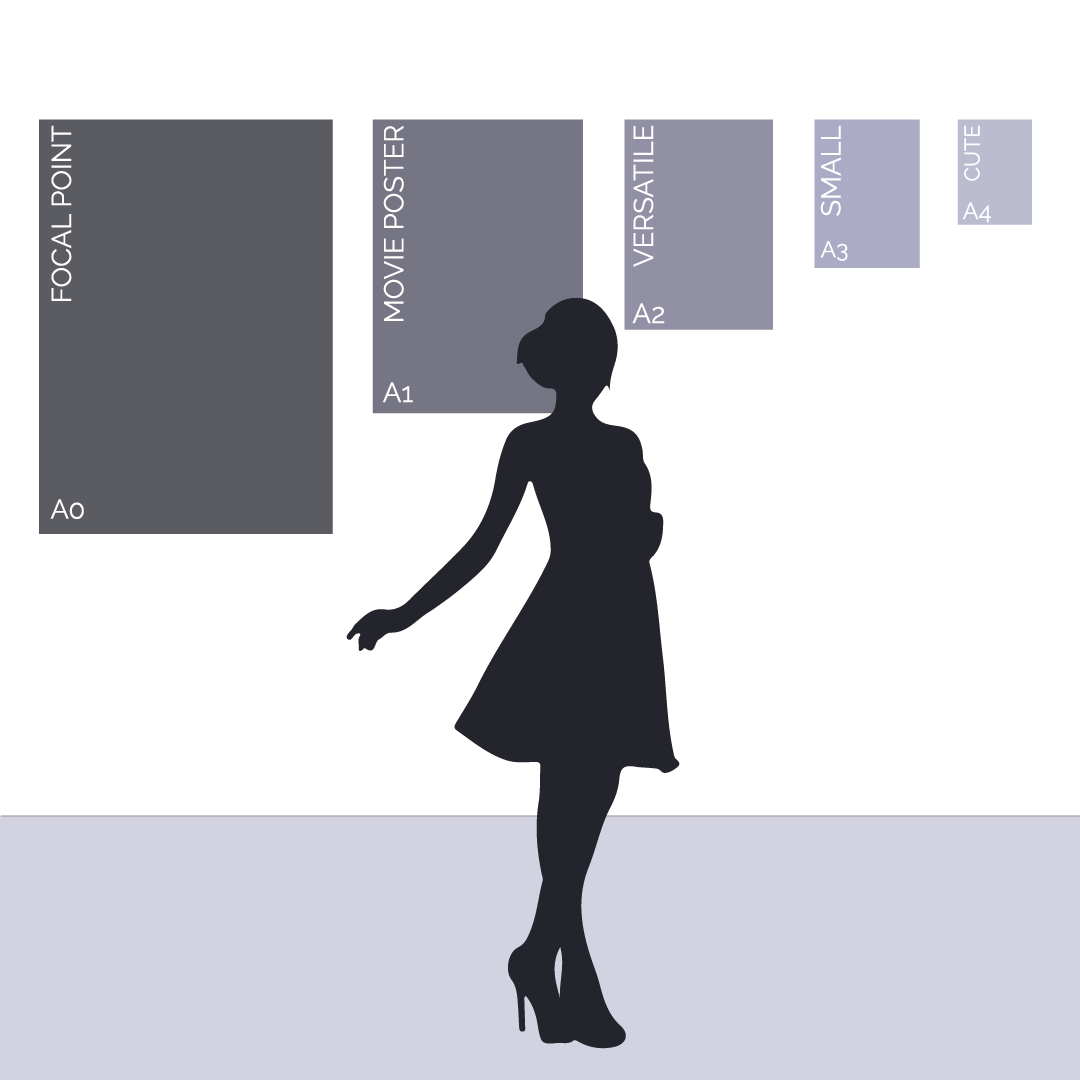 wall art size guide with labels