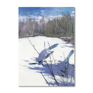 a painting of birds in the snow